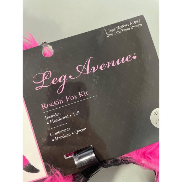 Leg Avenue Rockin Fox Kit OS Furry Headband & Tail Set Pink Black NEW Deadstock - Picture 6 of 9